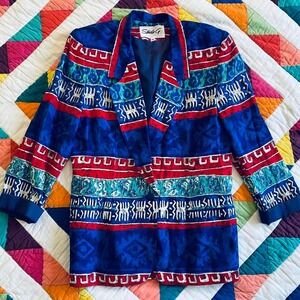 Vintage Retro Tropical Print Blazer